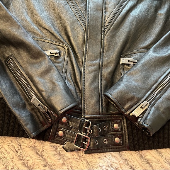 Coach Leather Moto Jacket with Knit Collar - Picture 10 of 16